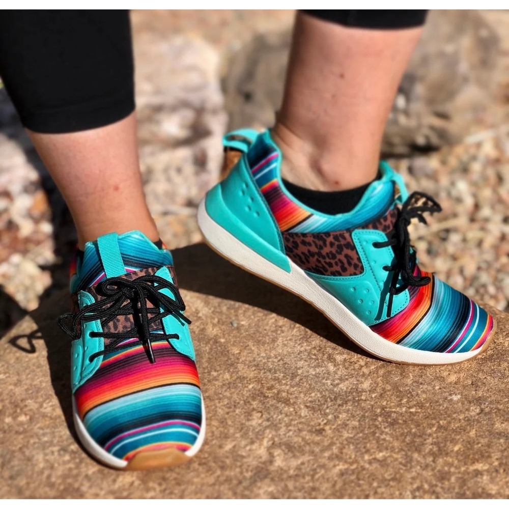 Crazy Train Wildside Sneakers Turquoise Serape Leopard Print Shoes Womens 9